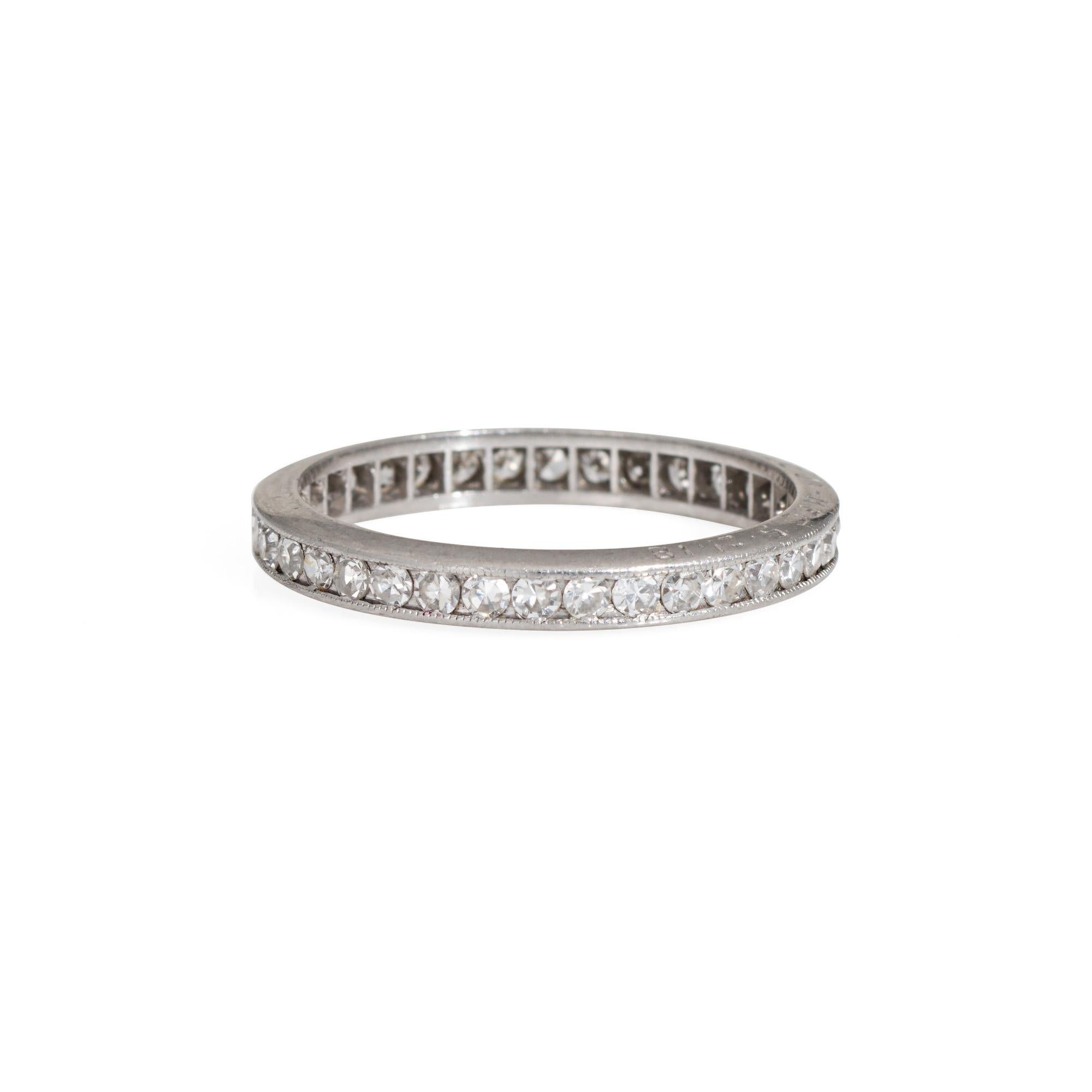 Elegant antique Edwardian ring (circa 1918), crafted in 900 platinum. 

Single cut diamonds total an estimated 0.70 carats (estimated at I-J color and VS2-SI2 clarity).

The ring epitomizes antique charm and would make a lovely wedding band,