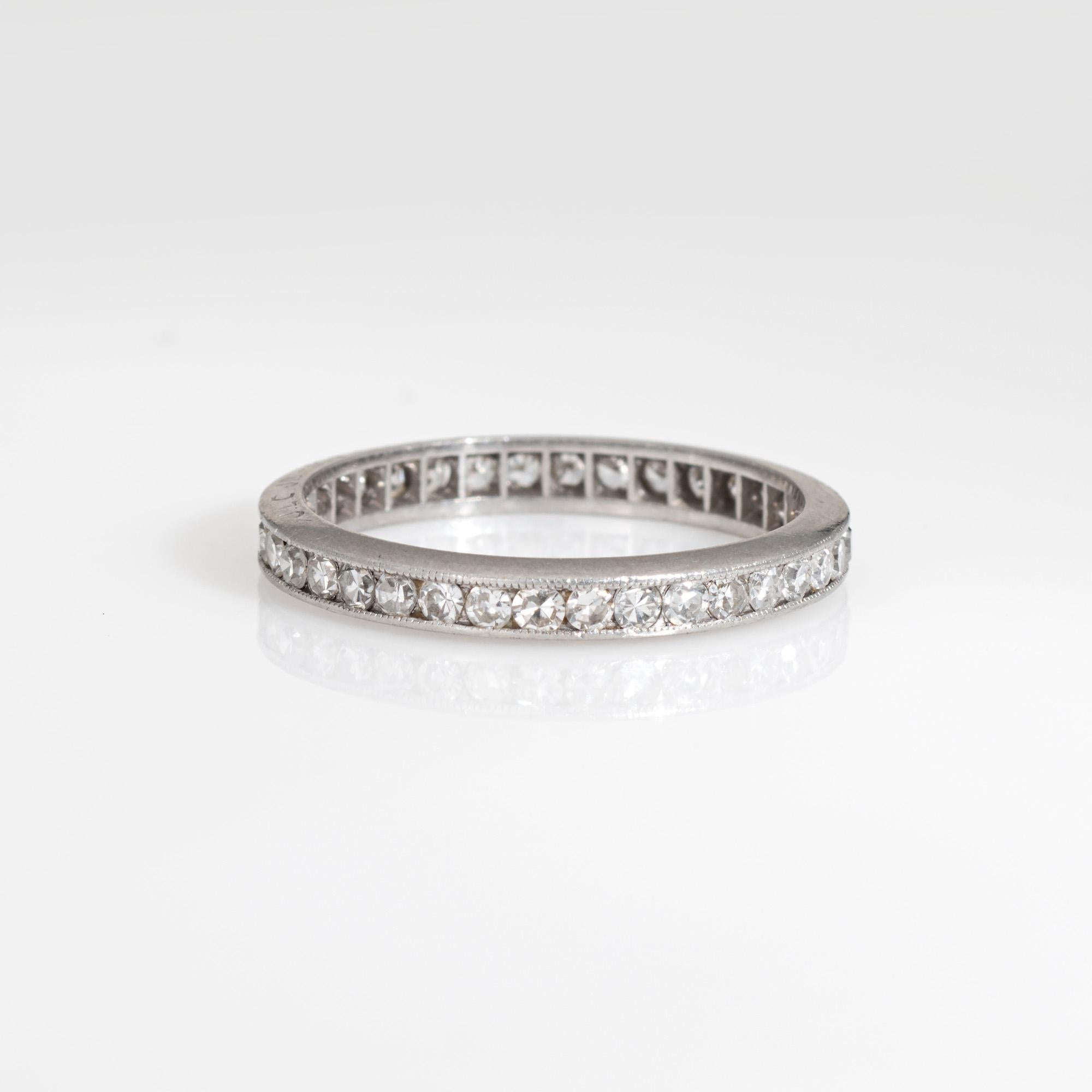 Round Cut Antique Edwardian Diamond Band Sz 6.75 Ring Platinum Wedding Eternity Jewelry For Sale