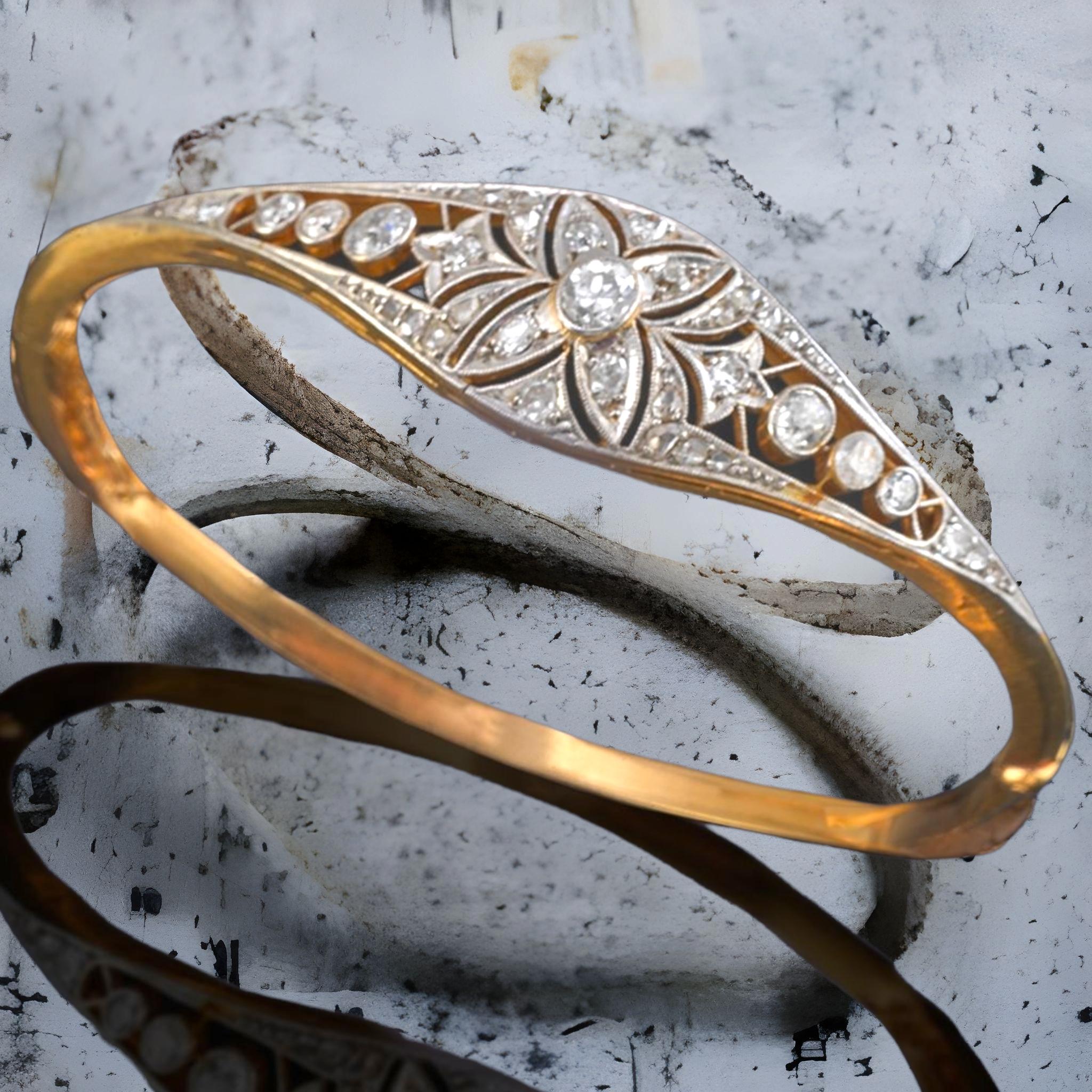 Bracelet jonc édouardien ancien en diamants (1901 - 1915) Bon état - En vente à OVIEDO, AS
