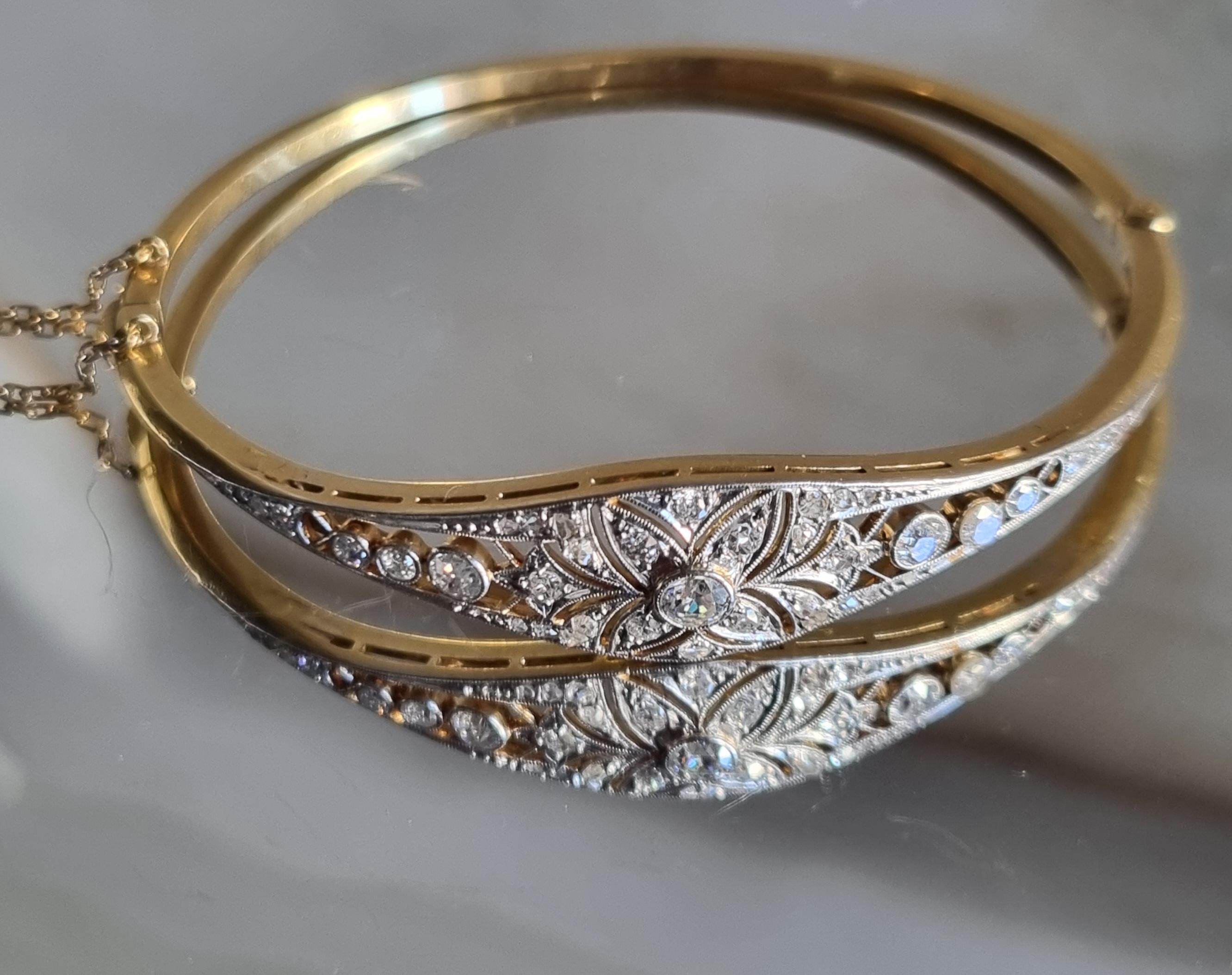 Antique Edwardian Diamond Bangle Bracelet (1901 - 1915) For Sale 1