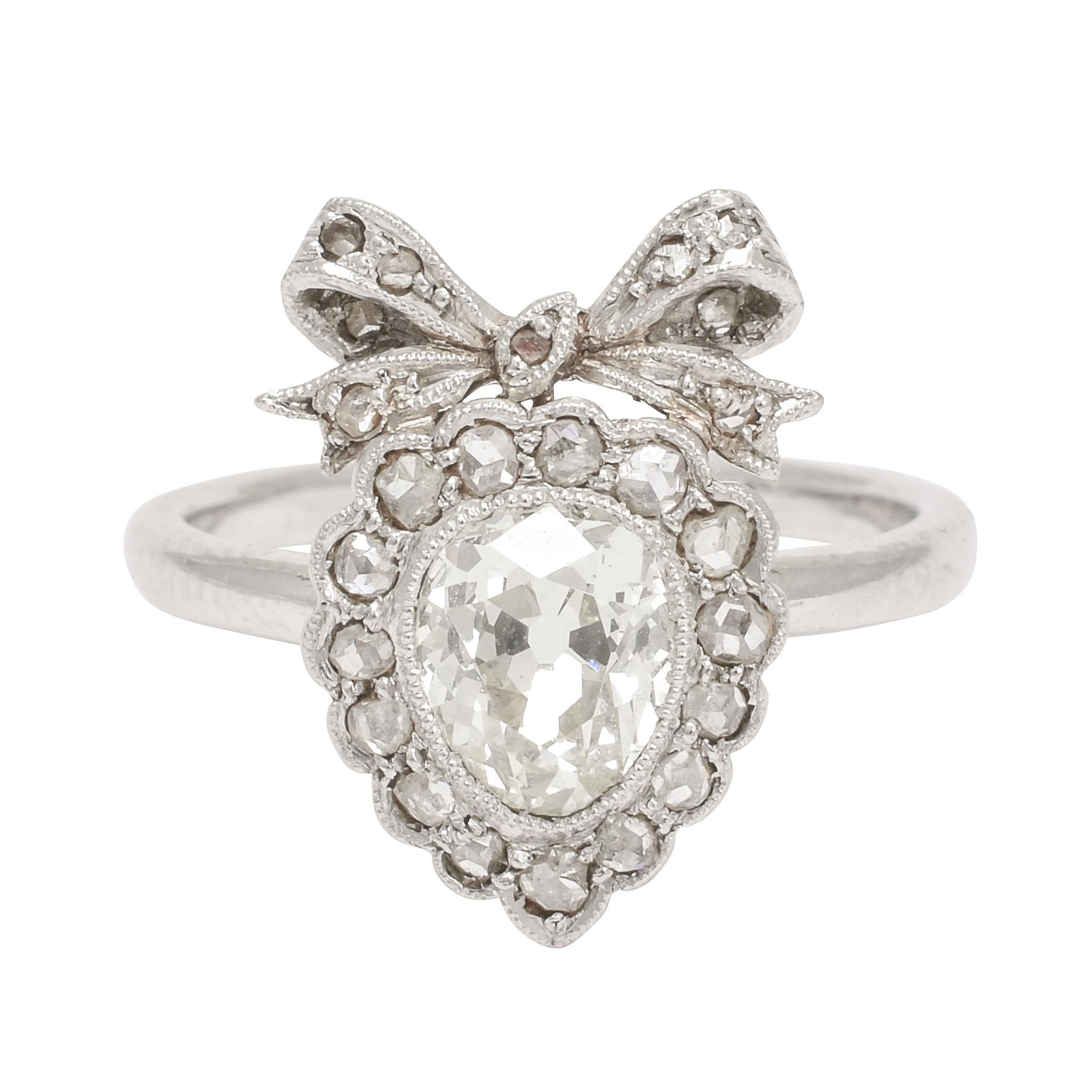 Antique Edwardian Diamond Bowed Heart Ring