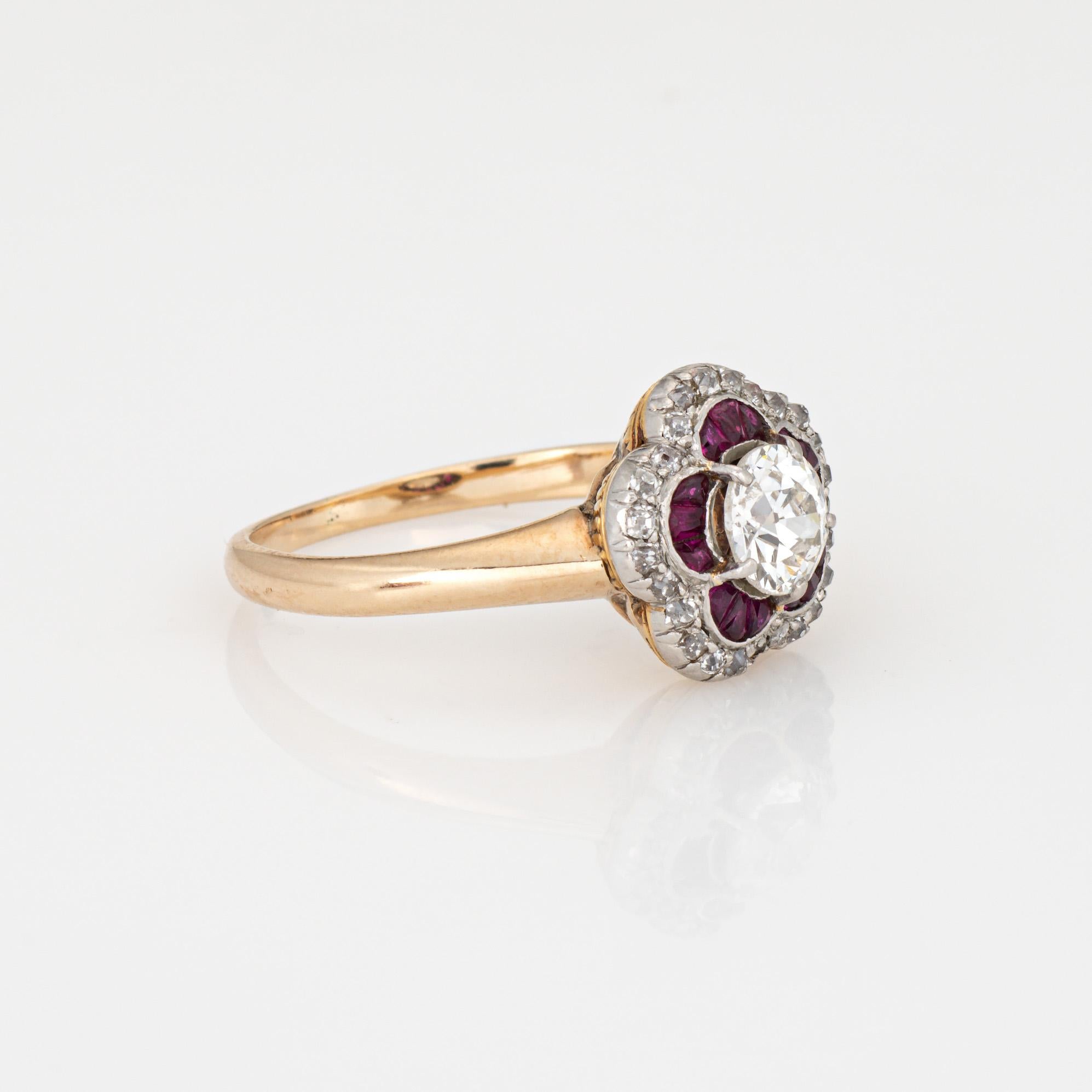 Édouardien Bague de fiançailles ancienne Edwardian Diamond Calibre Ruby 14k Gold Platinum Sz 5.5 en vente