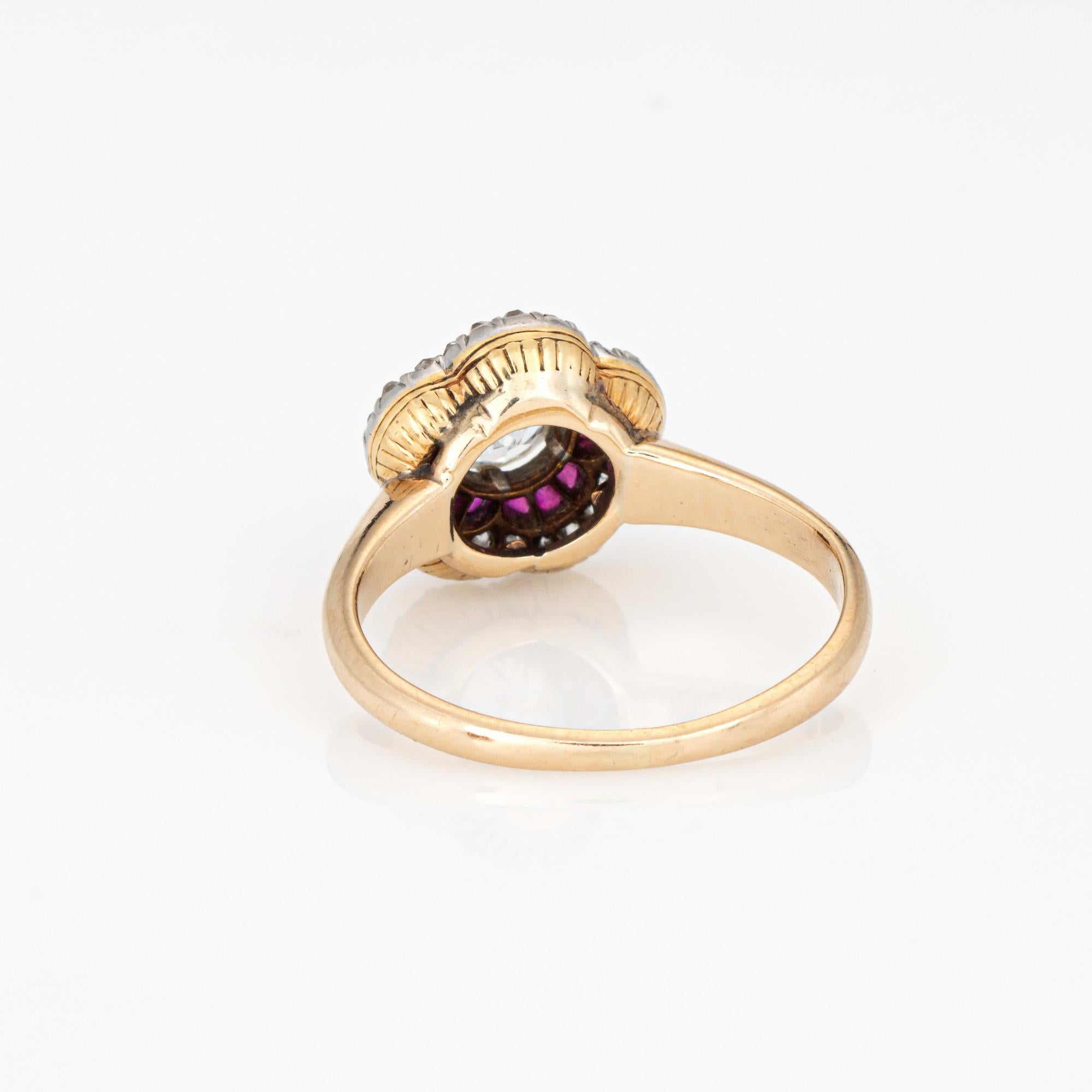 Bague de fiançailles ancienne Edwardian Diamond Calibre Ruby 14k Gold Platinum Sz 5.5 Bon état - En vente à Torrance, CA