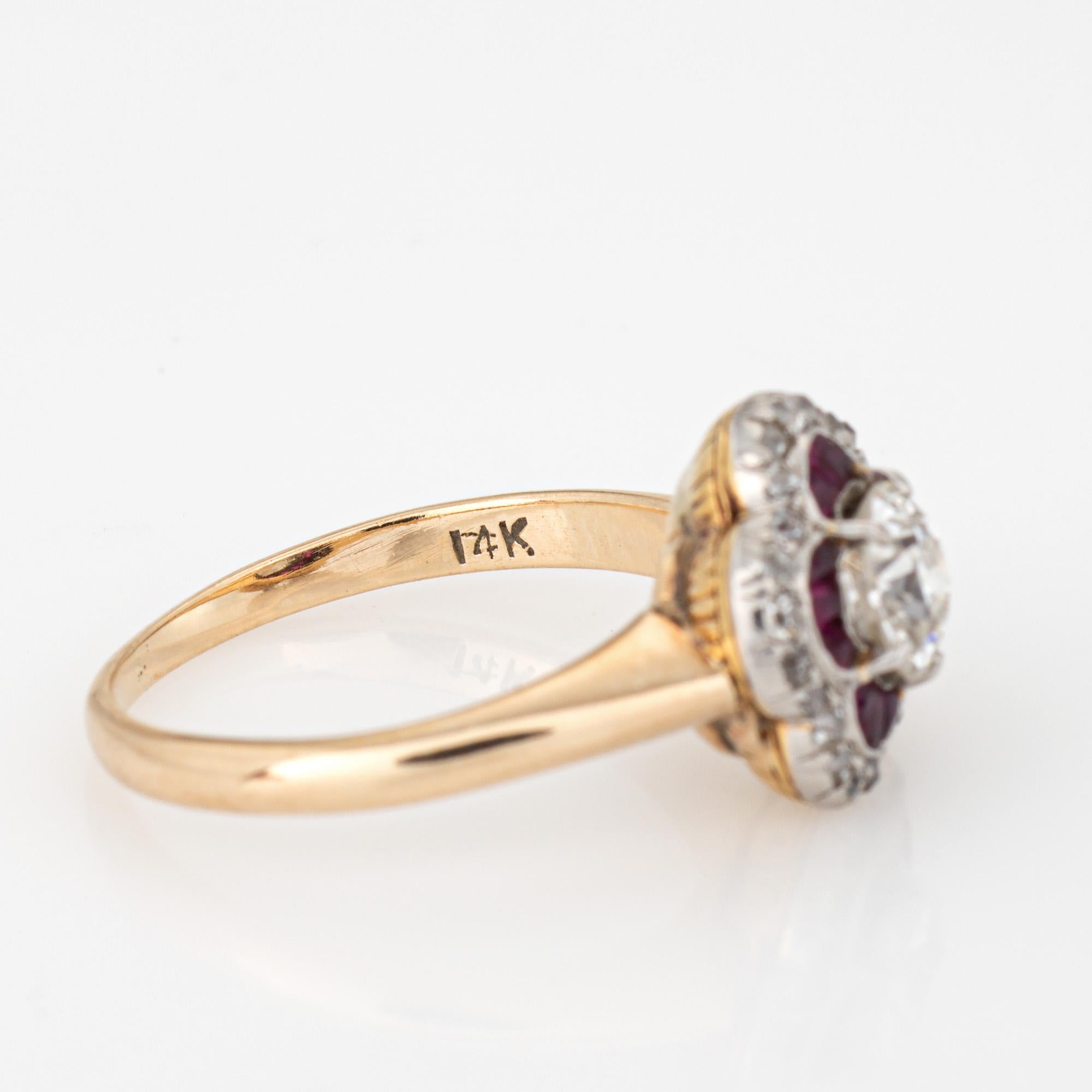 Bague de fiançailles ancienne Edwardian Diamond Calibre Ruby 14k Gold Platinum Sz 5.5 en vente 1