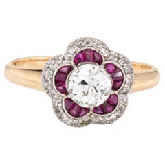Antique Edwardian Diamond Calibre Ruby Ring 14k Gold Platinum Sz 5.5 Engagement