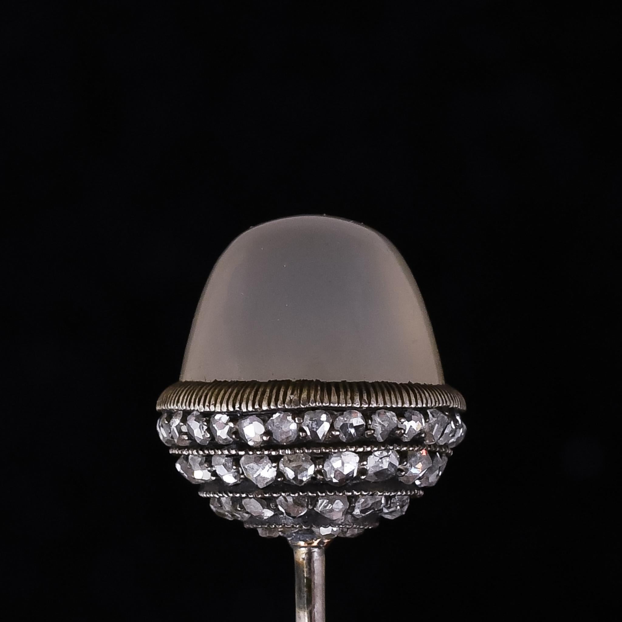 Antique Edwardian Diamond & Chalcedony Acorn Jabot Pin For Sale 6