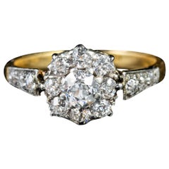 Edwardian Diamond Cluster Engagement Ring 18 Carat Gold Platinum, circa 1910