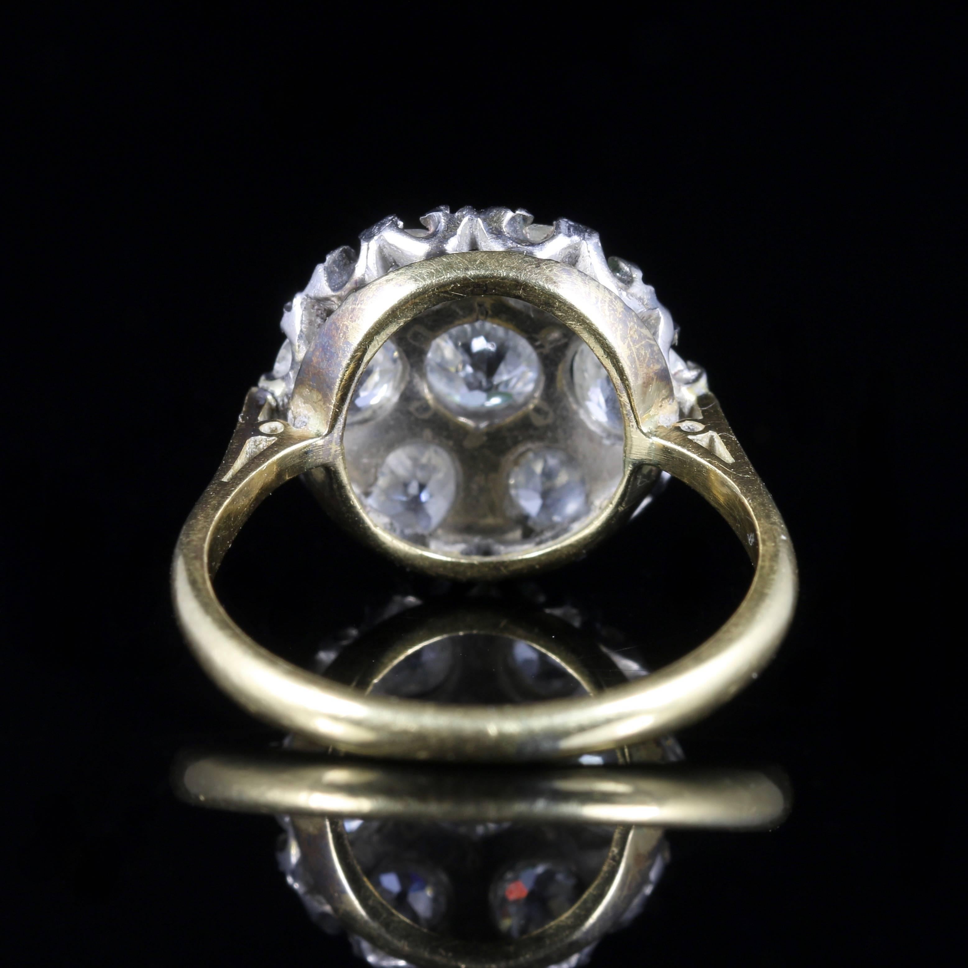 Antique Edwardian Diamond Cluster Ring 1.75 Carat of Diamonds, circa 1915 In Excellent Condition In Lancaster, Lancashire
