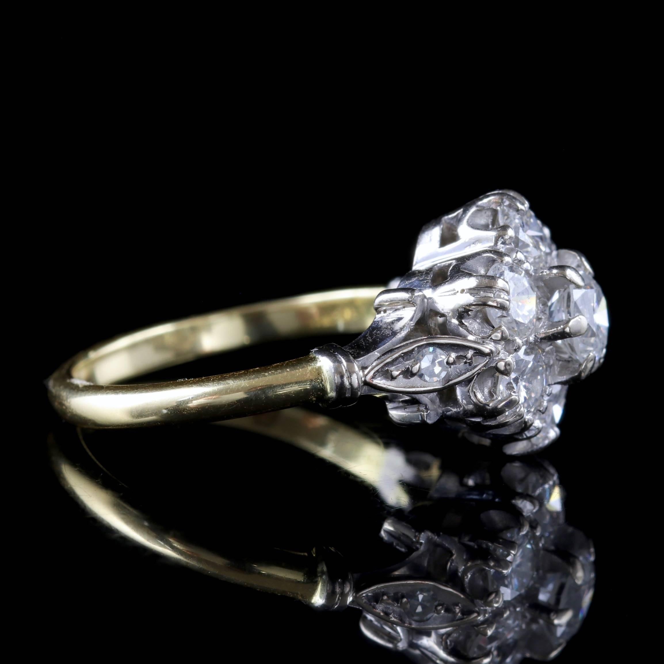 Women's Antique Edwardian Diamond Cluster Ring 18 Carat Gold Platinum, circa 1915