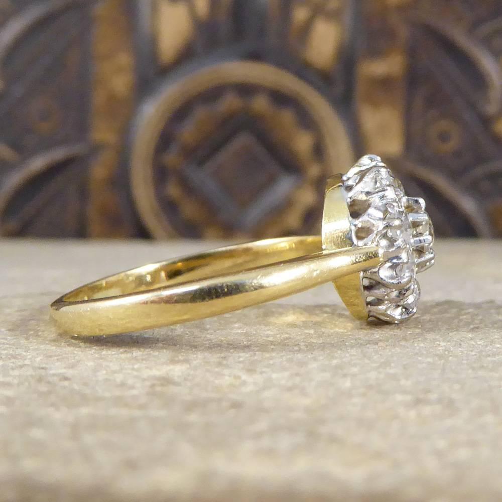 Round Cut Antique Edwardian Diamond Cluster Ring in 18 Carat Yellow Gold and Platinum