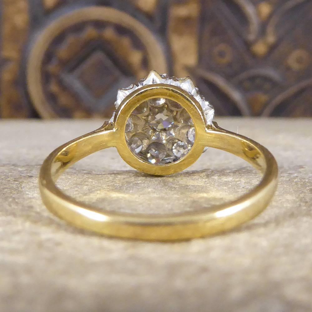 Antique Edwardian Diamond Cluster Ring in 18 Carat Yellow Gold and Platinum In Good Condition In Yorkshire, West Yorkshire