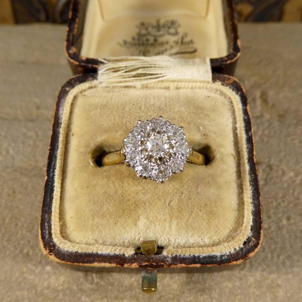 Antique Edwardian Diamond Cluster Ring in 18 Carat Yellow Gold and Platinum 3