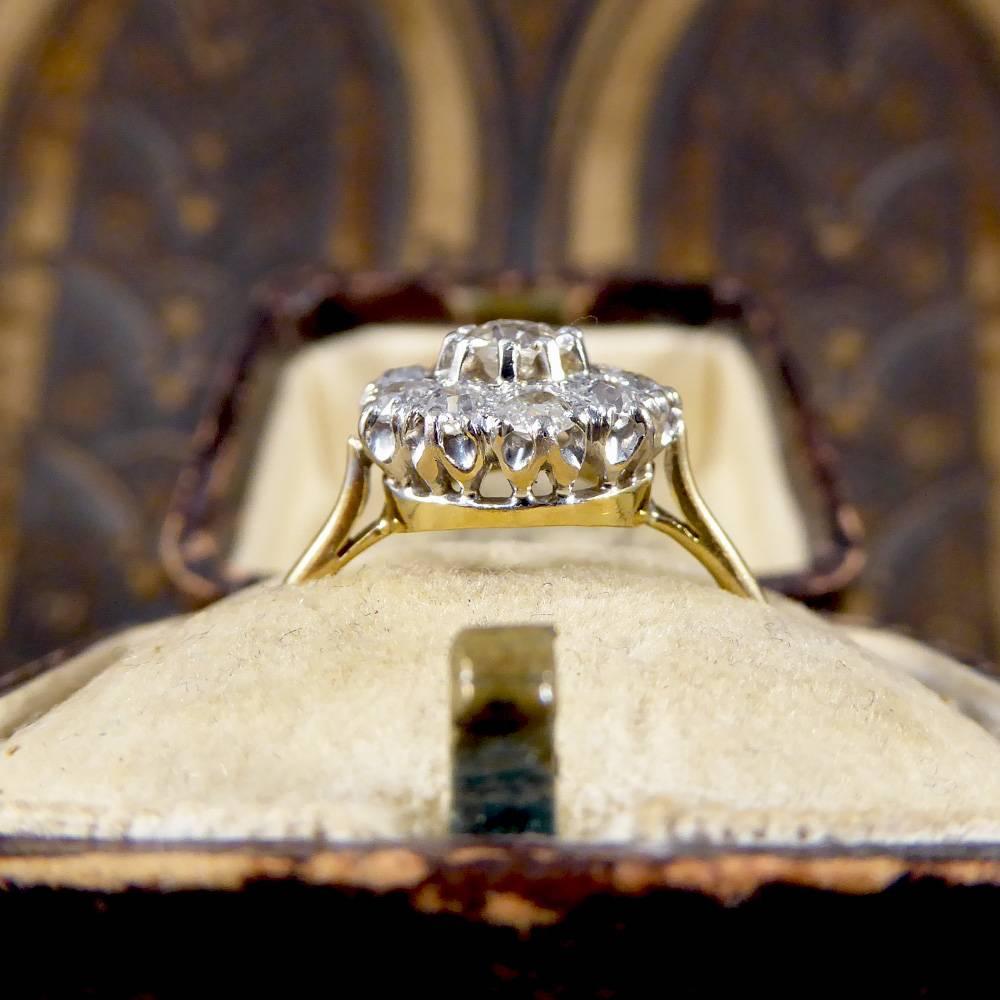 Antique Edwardian Diamond Cluster Ring in 18 Carat Yellow Gold and Platinum 4