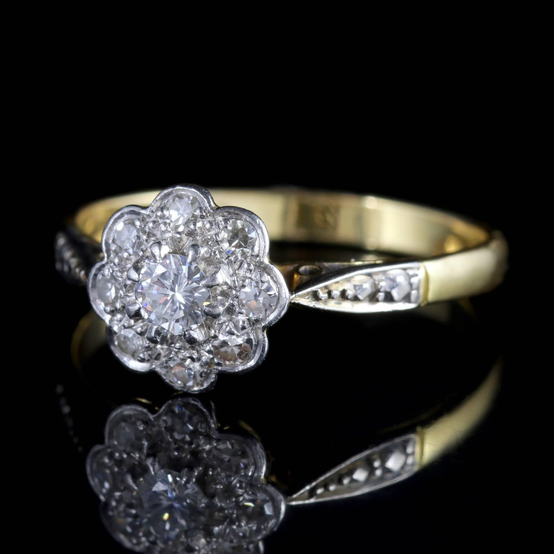 To read more please click continue reading below-

This fabulous antique 18ct Gold Diamond cluster Ring is Edwardian, Circa 1915.

The ring boasts a cluster of Diamonds set out in a beautiful daisy design. 

Diamonds sparkle continuously and
