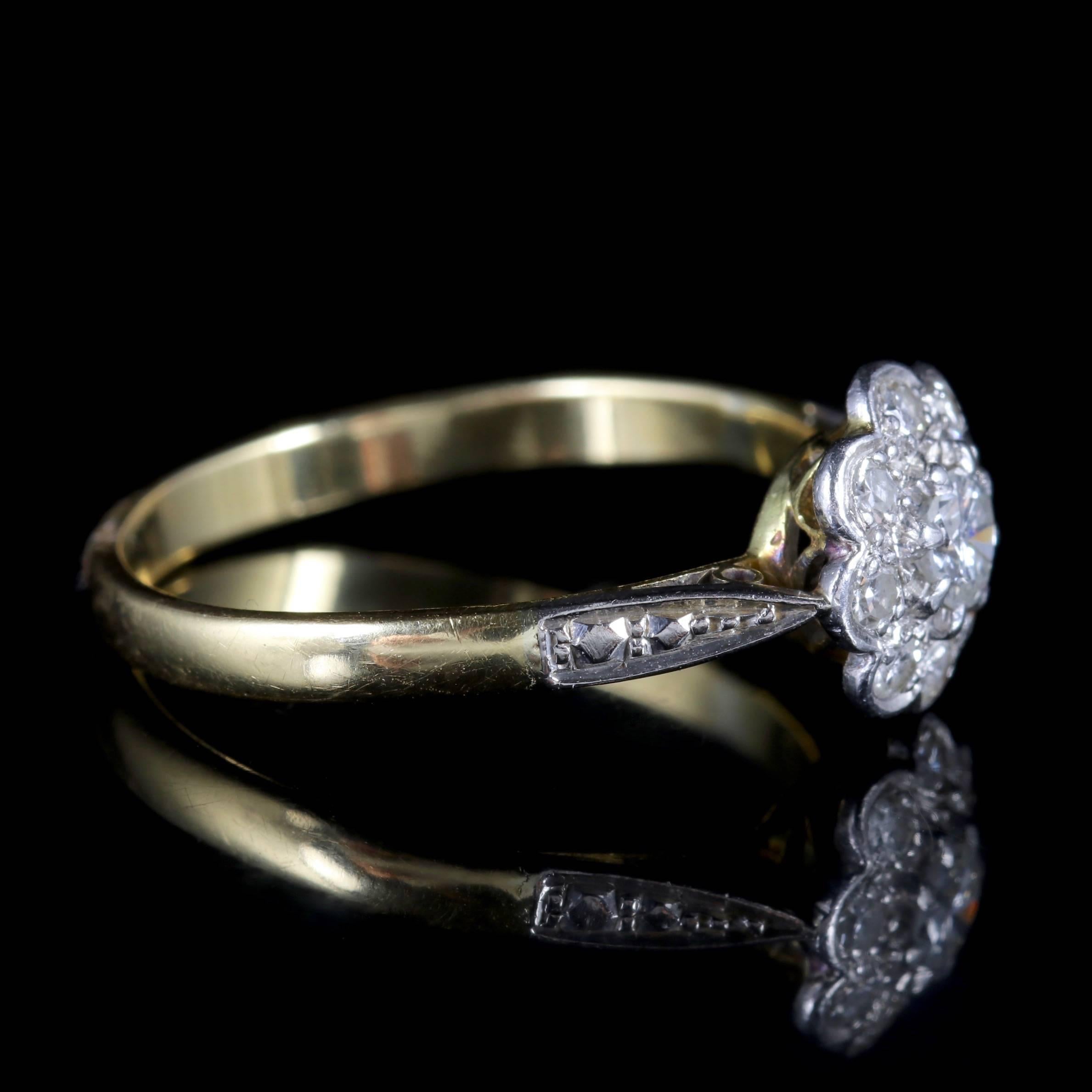 Women's Antique Edwardian Diamond Cluster Ring Platinum 18 Carat Gold, circa 1915