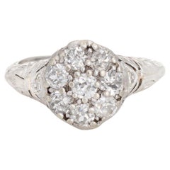 Antique Edwardian Diamond Cluster Ring Platinum Sz 4.75 Round Cocktail Jewelry
