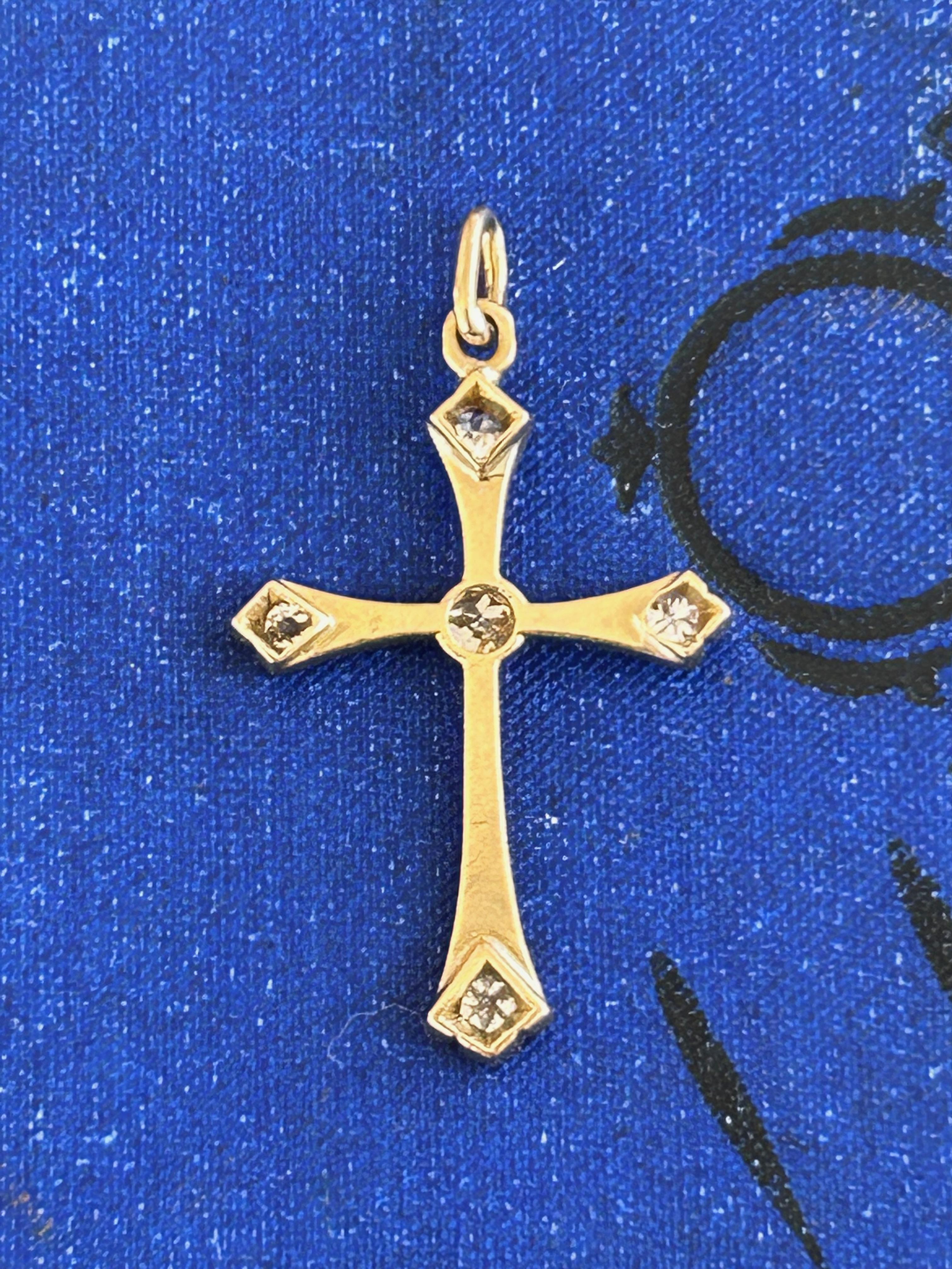 Antique Edwardian Diamond Cross Pendant 18 Yellow Gold For Sale 5