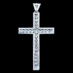 Antique Edwardian Diamond Cross Pendant Platinum 1.2ct Diamond