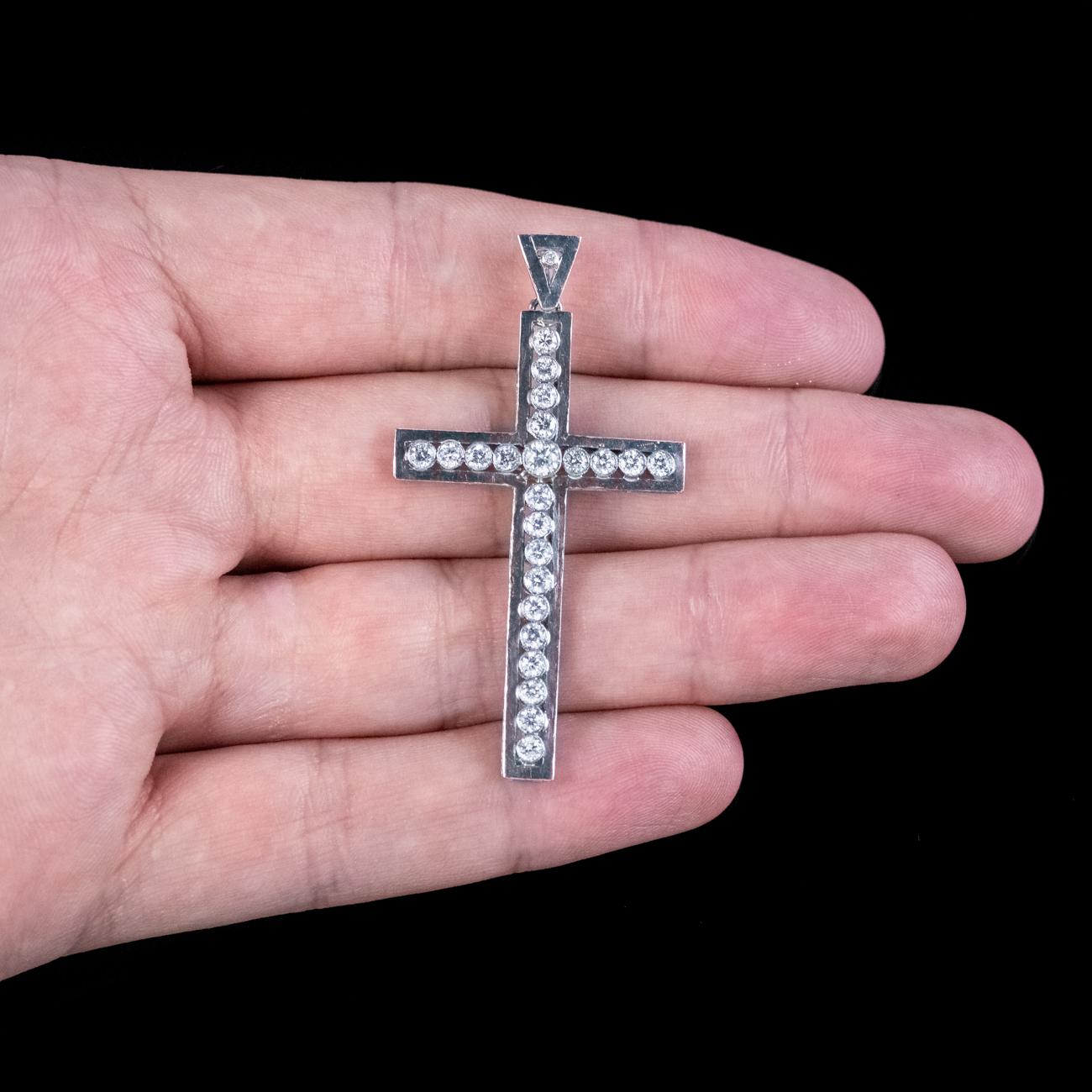 Antique Edwardian Diamond Cross Pendant Platinum 1.2ct Diamond For Sale 1