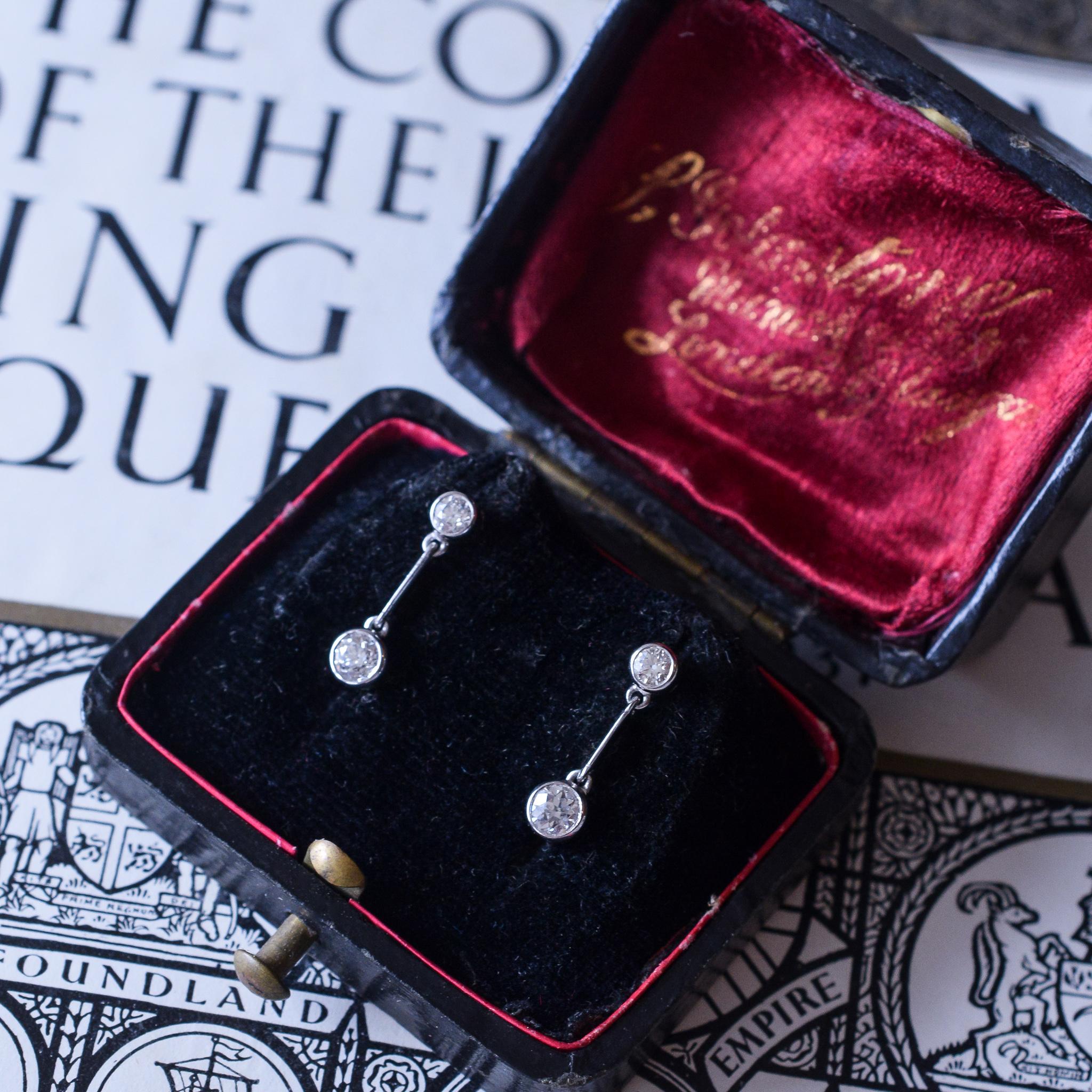 Antique Edwardian Diamond Drop Stud Earrings In Excellent Condition In Sale, Cheshire