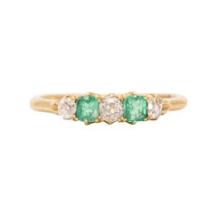 Antique Edwardian Diamond Emerald 5-Stone Ring