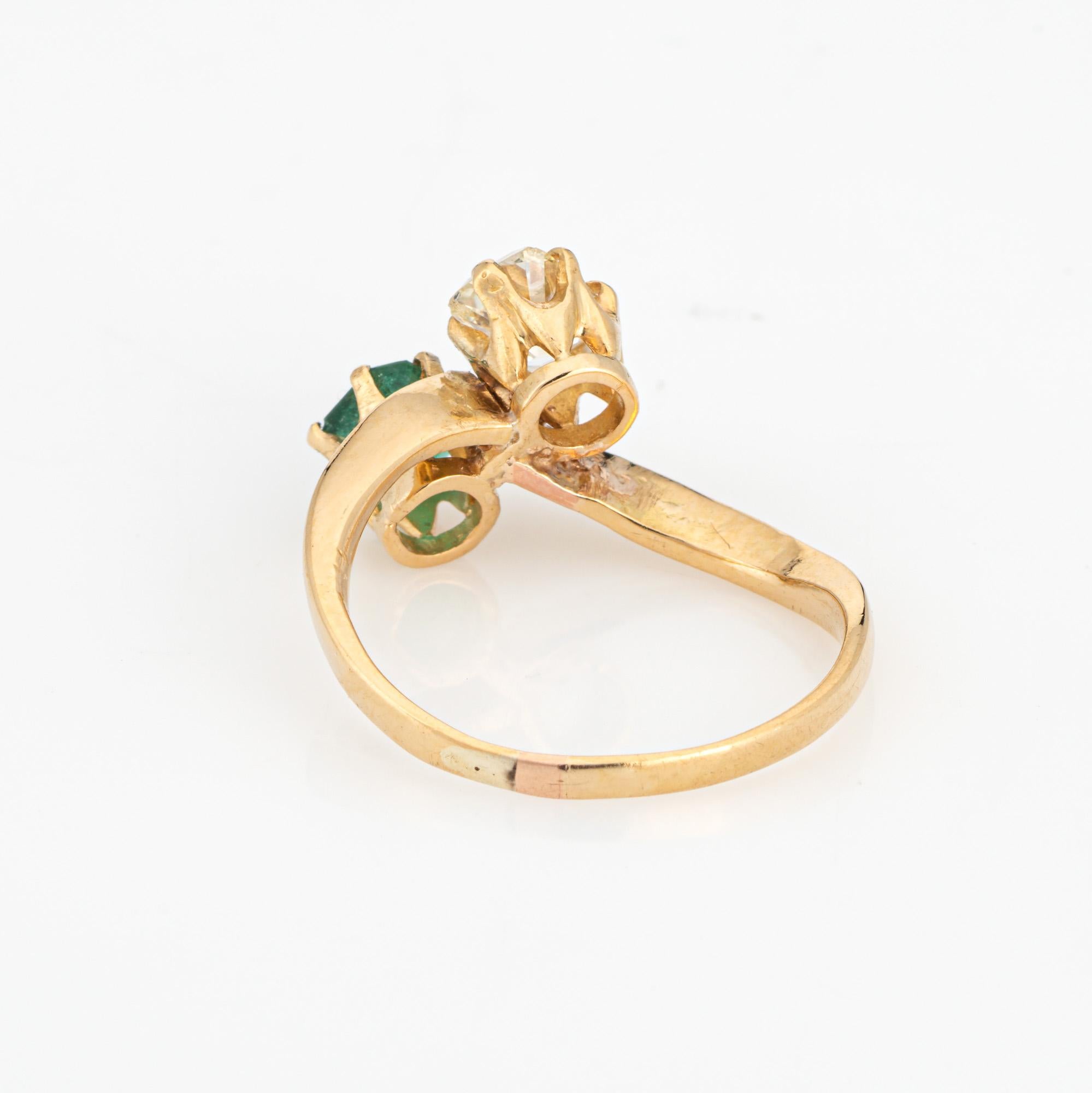 Women's Antique Edwardian Diamond Emerald Ring Moi et Toi 18k Gold Gemstone Band Sz 5