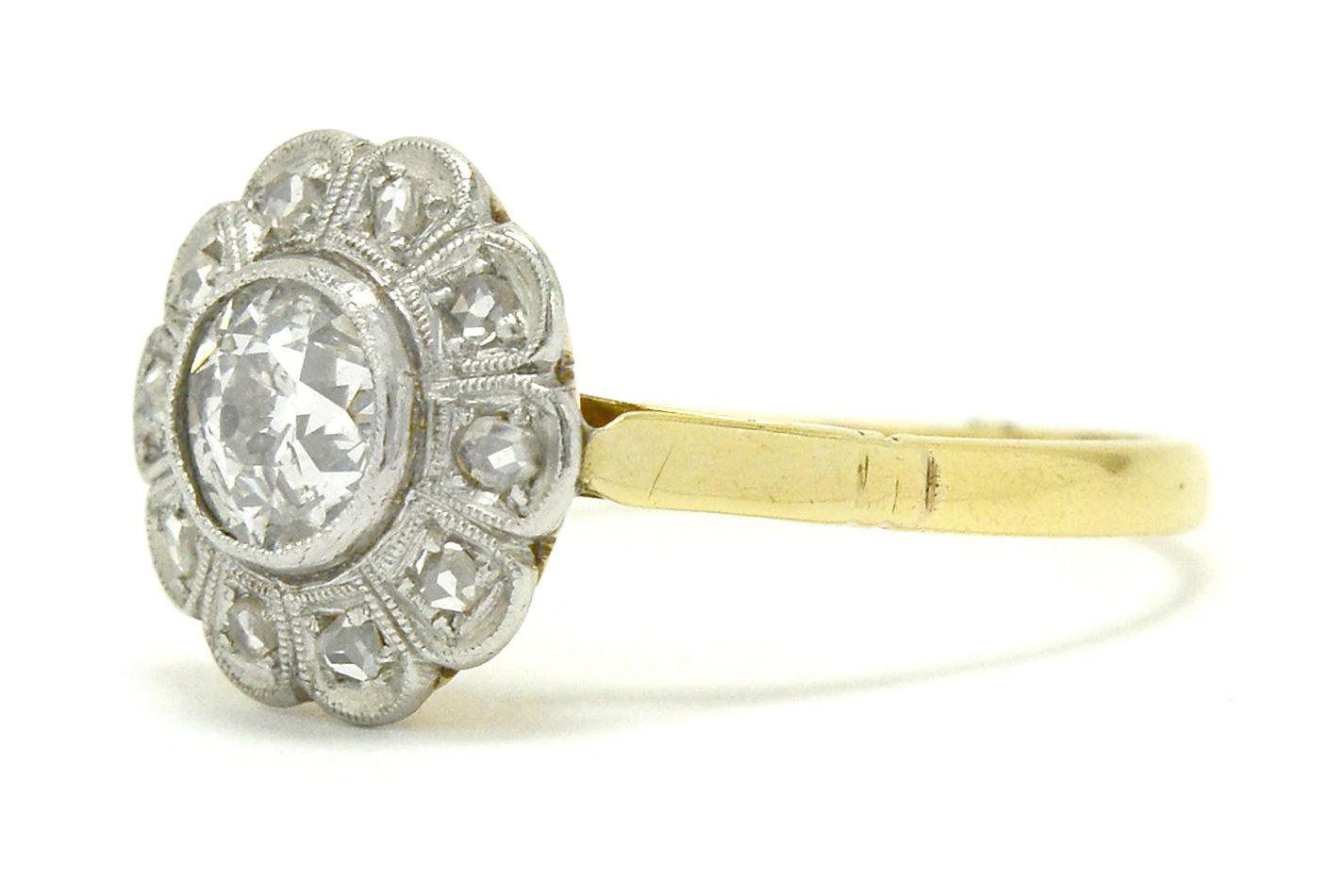 Antiker Edwardianischer Diamant Verlobungsring 1 Karat Floral Halo Cluster 11 Stein Damen