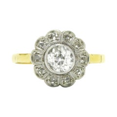 Antiker Edwardianischer Diamant Verlobungsring 1 Karat Floral Halo Cluster 11 Stein