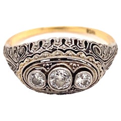 Antique Edwardian Diamond Filigree Platinum 18K Gold Ring