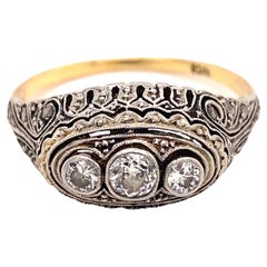 Antiker edwardianischer filigraner Diamantring aus Platin, 18 Karat Gold