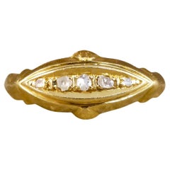 Antique Edwardian Diamond Five Stone Boat Ring in 18ct Yellow Gold