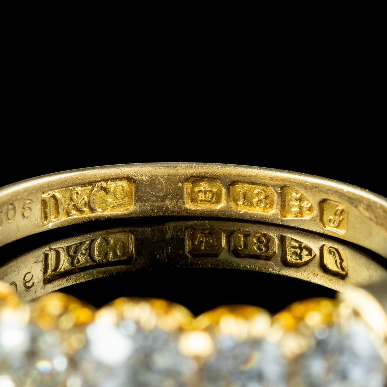 Women's Antique Edwardian Diamond Five Stone Ring 1.4ct Diamond Dated 1909 For Sale