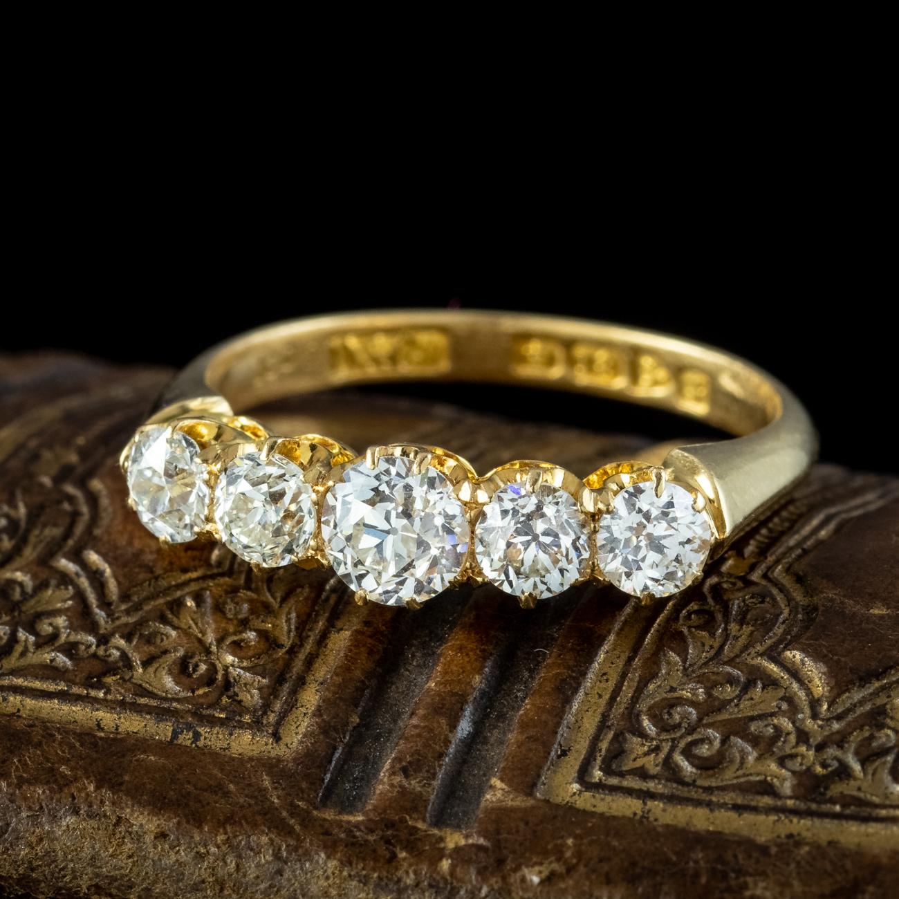 Antique Edwardian Diamond Five Stone Ring 1.4ct Diamond Dated 1909 For Sale 3