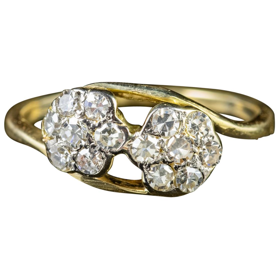 Antique Edwardian Diamond Flower Cluster Ring 18 Carat Gold, circa 1910 For Sale