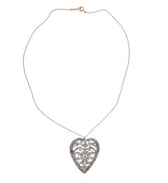 Antique Edwardian Diamond Gold Heart Pendant on Tiffany & Co Chain Necklace