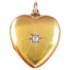 Antique Edwardian Diamond Heart Locket 15ct Gold, Dated 1910
