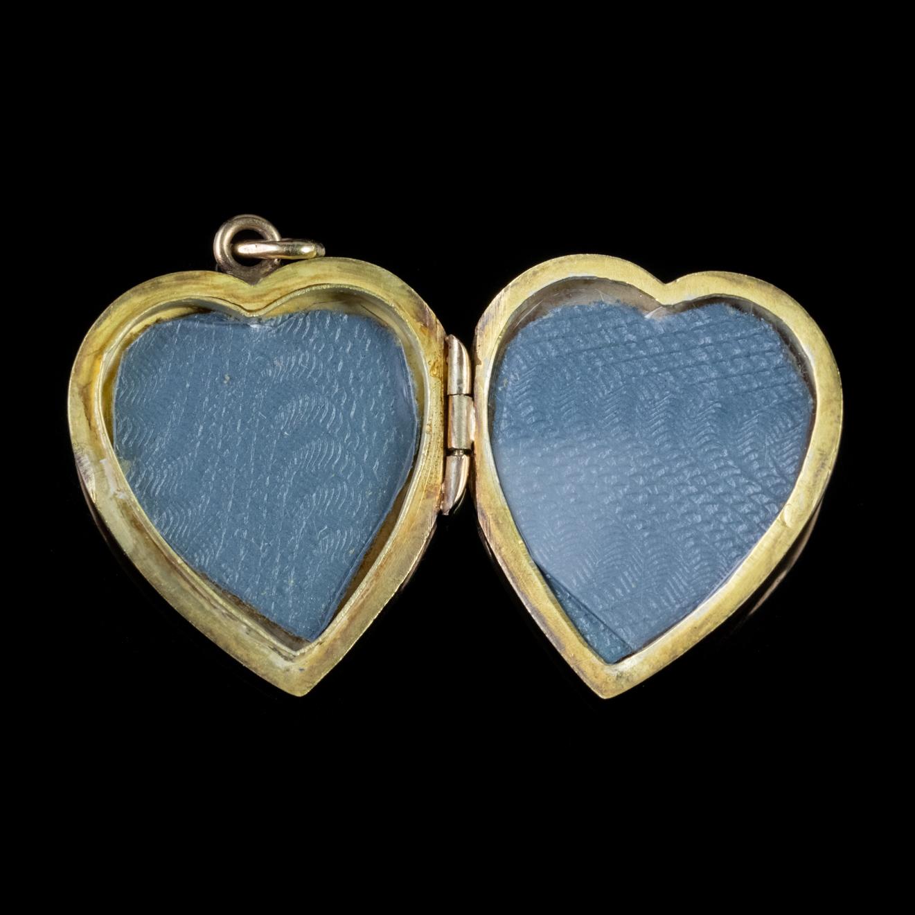 Old Mine Cut Antique Edwardian Diamond Heart Locket Crescent Star 18 Carat Gold Dated 1909 For Sale