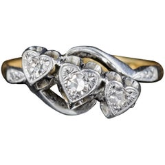 Antique Edwardian Diamond Heart Trilogy Ring Platinum 18 Carat Gold