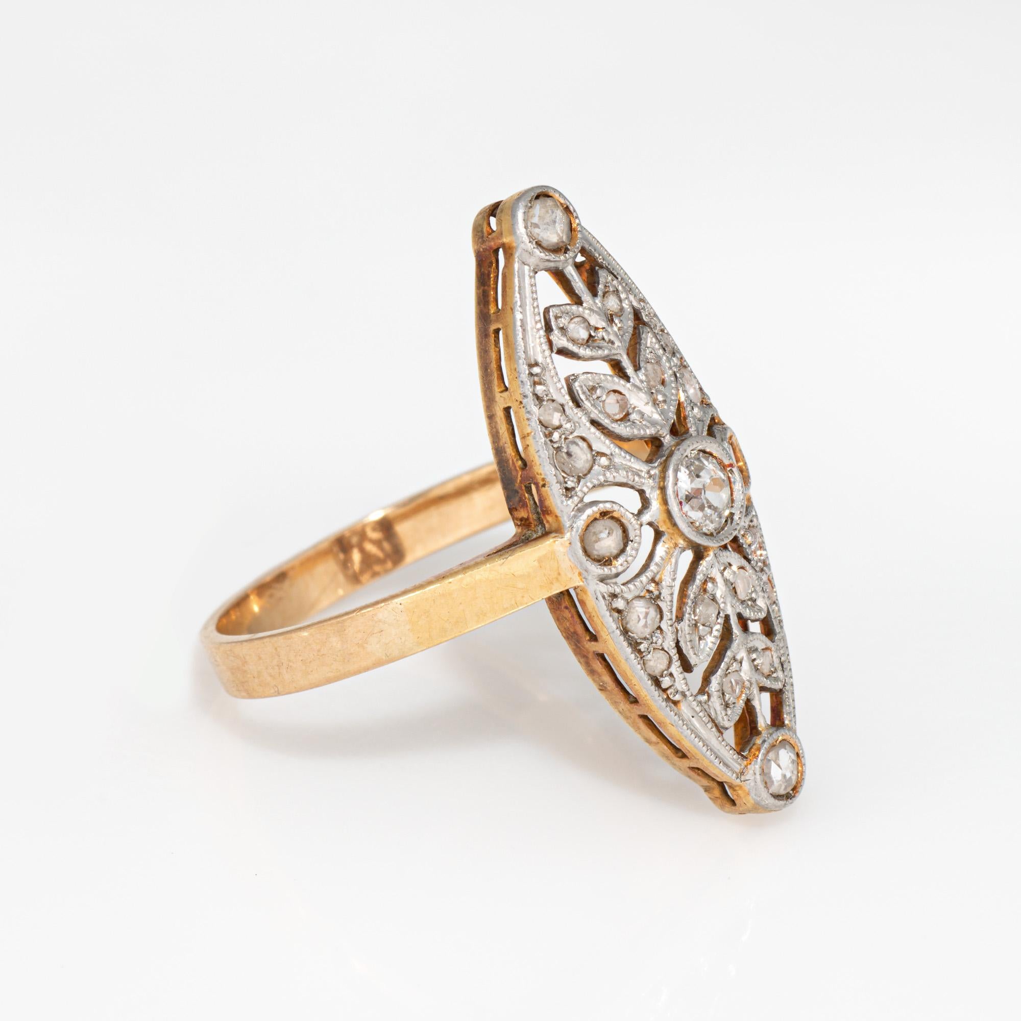 Édouardien Antiquities Edwardian Diamond Navette Ring Wreath 18k Gold Platinum Sz 7.5 Jewelry en vente