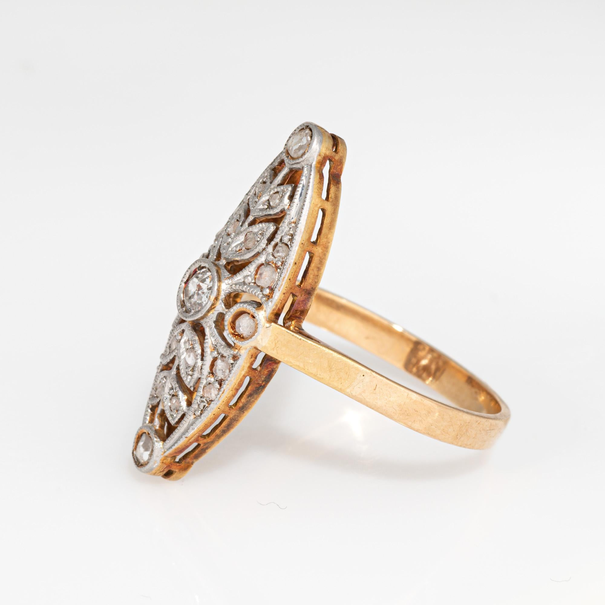 Taille vieille Europe Antiquities Edwardian Diamond Navette Ring Wreath 18k Gold Platinum Sz 7.5 Jewelry en vente