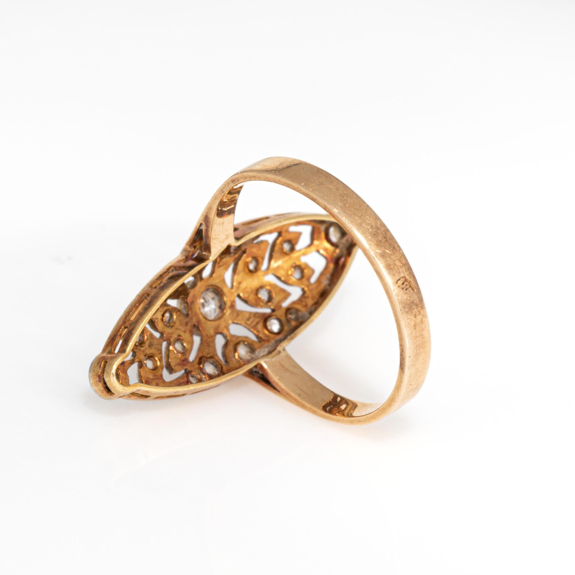 Antiquities Edwardian Diamond Navette Ring Wreath 18k Gold Platinum Sz 7.5 Jewelry Bon état - En vente à Torrance, CA