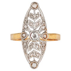 Antique Edwardian Diamond Navette Ring Wreath 18k Gold Platinum Sz 7.5 Jewelry