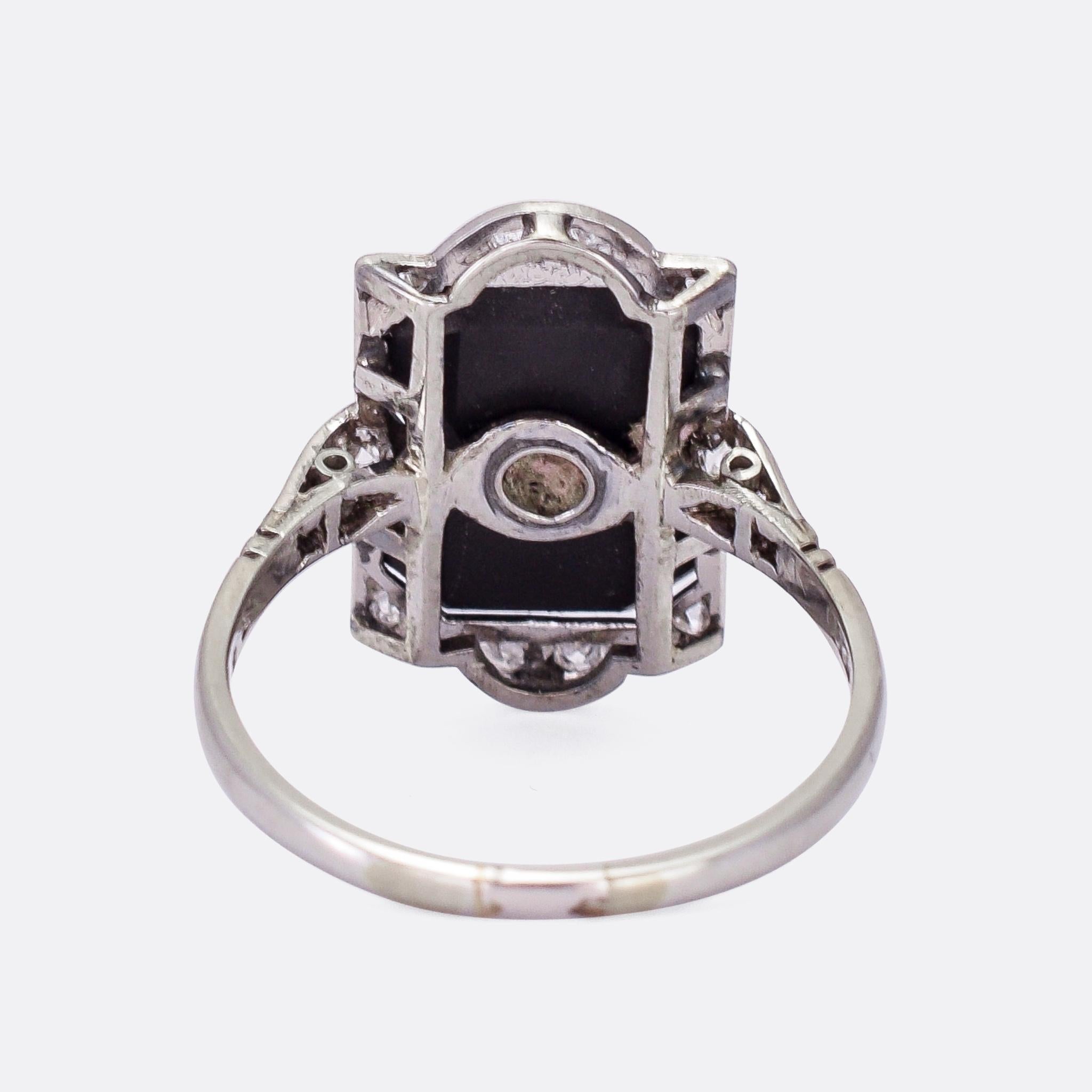 Antique Edwardian Diamond Onyx Panel Ring In Excellent Condition In Sale, Cheshire