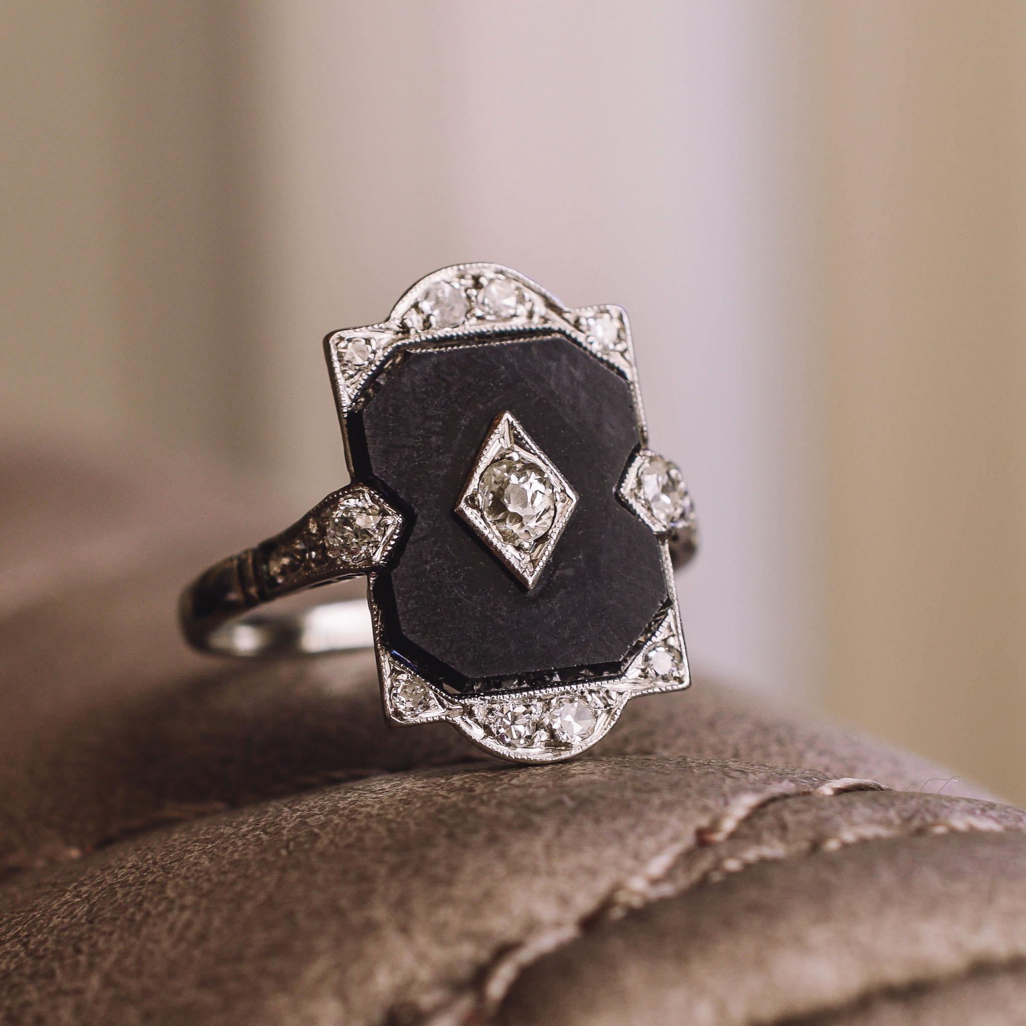 Antique Edwardian Diamond Onyx Panel Ring 1