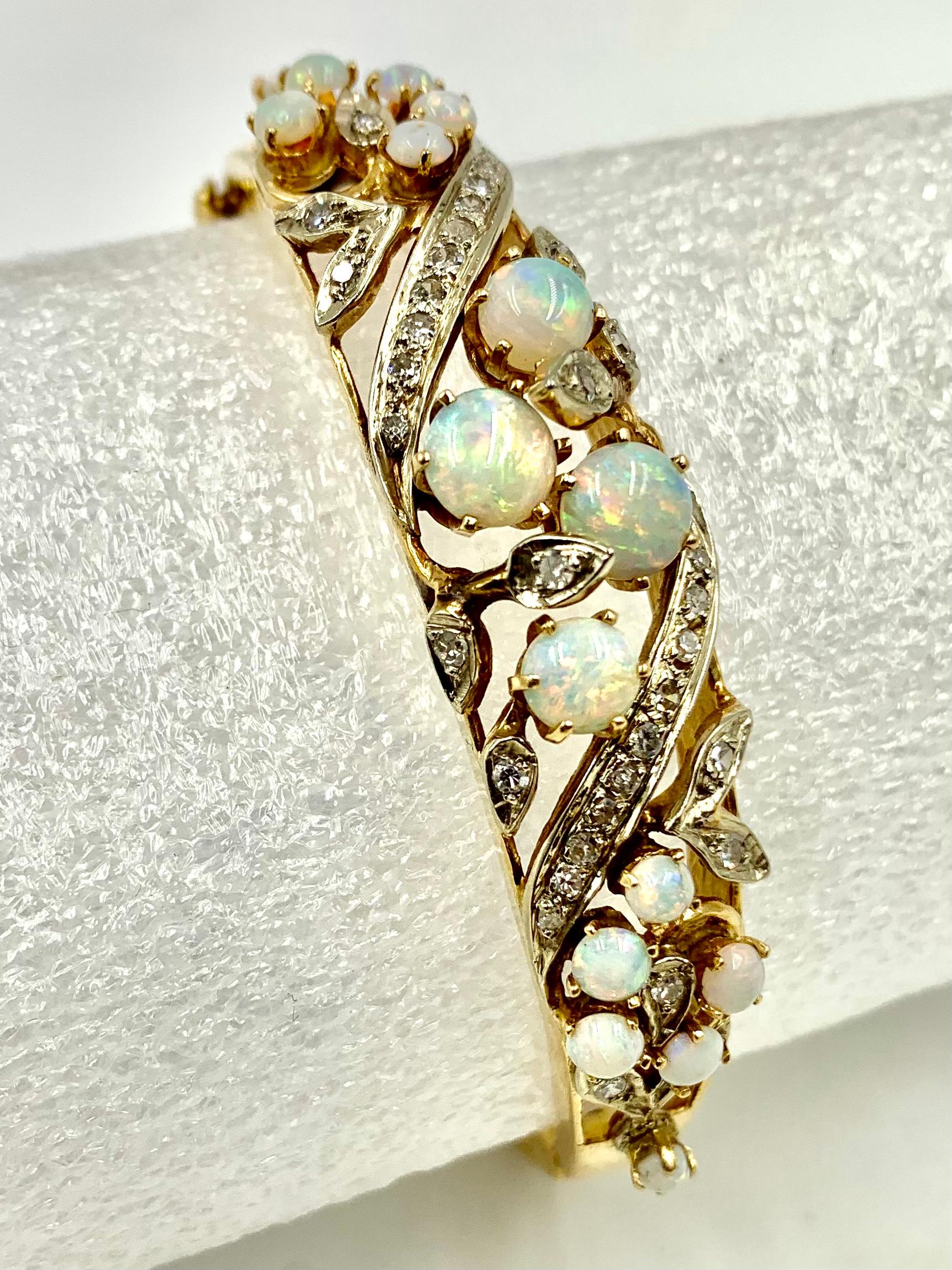 Antikes Edwardianisches Diamant-Opal-Armband aus 14K Gold im Angebot 6