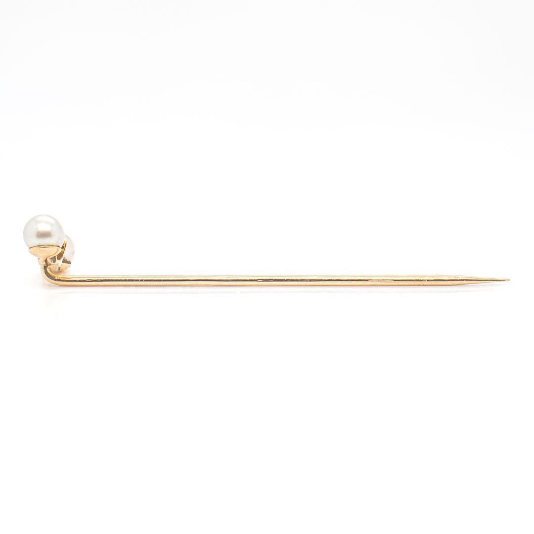 Antique Edwardian Diamond, Pearl, and Gold Stickpin For Sale 5