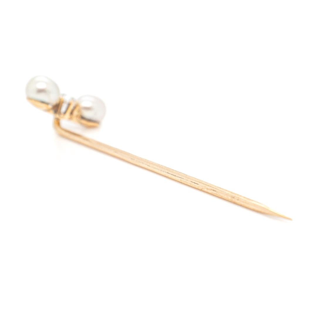 Antique Edwardian Diamond, Pearl, and Gold Stickpin For Sale 6