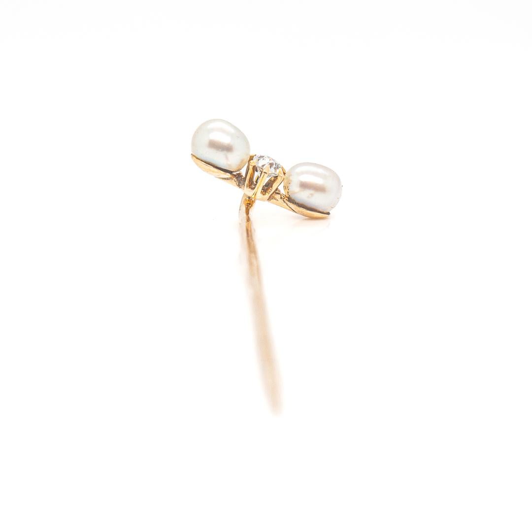 Antique Edwardian Diamond, Pearl, and Gold Stickpin For Sale 7