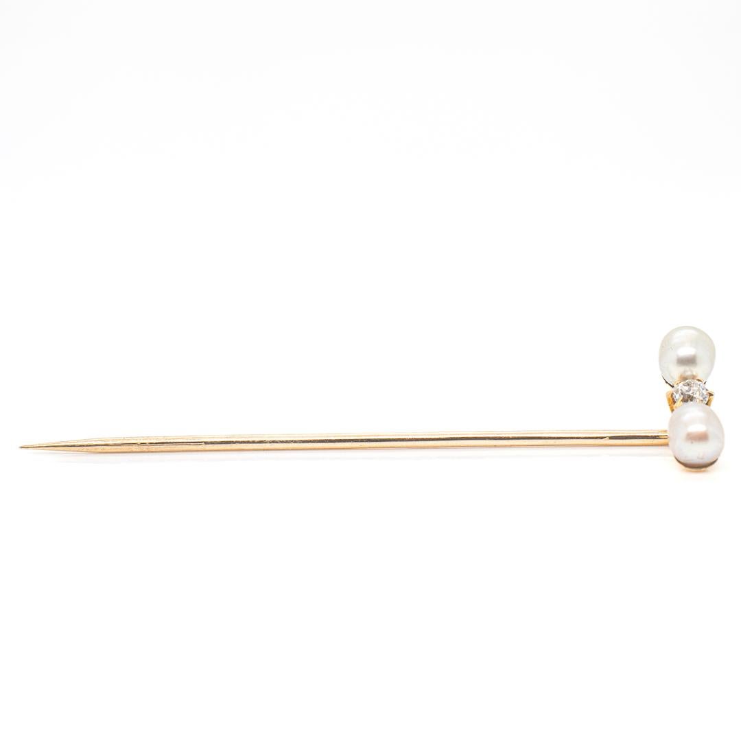 Antique Edwardian Diamond, Pearl, and Gold Stickpin For Sale 8