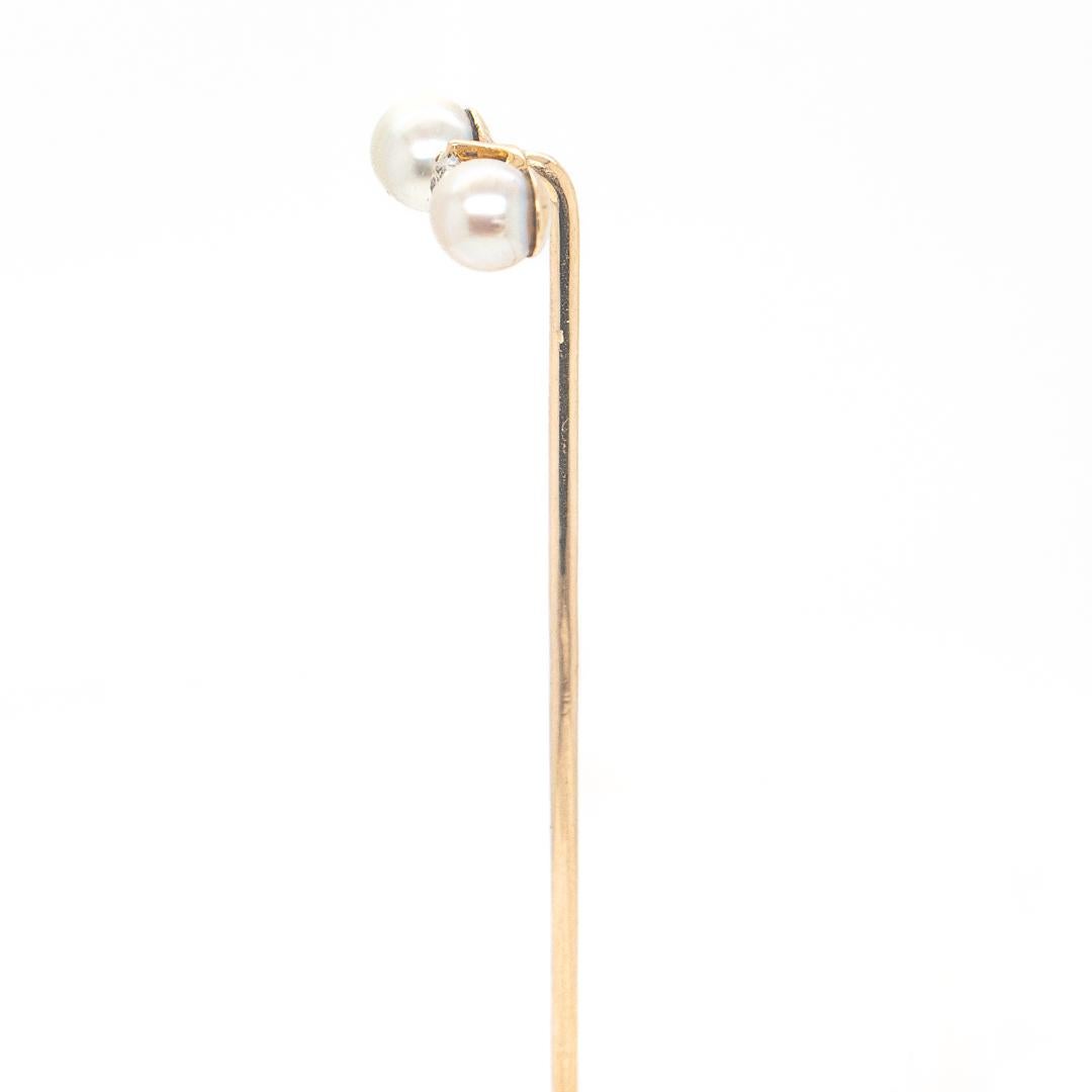Women's or Men's Antique Edwardian Diamond, Pearl, and Gold Stickpin For Sale